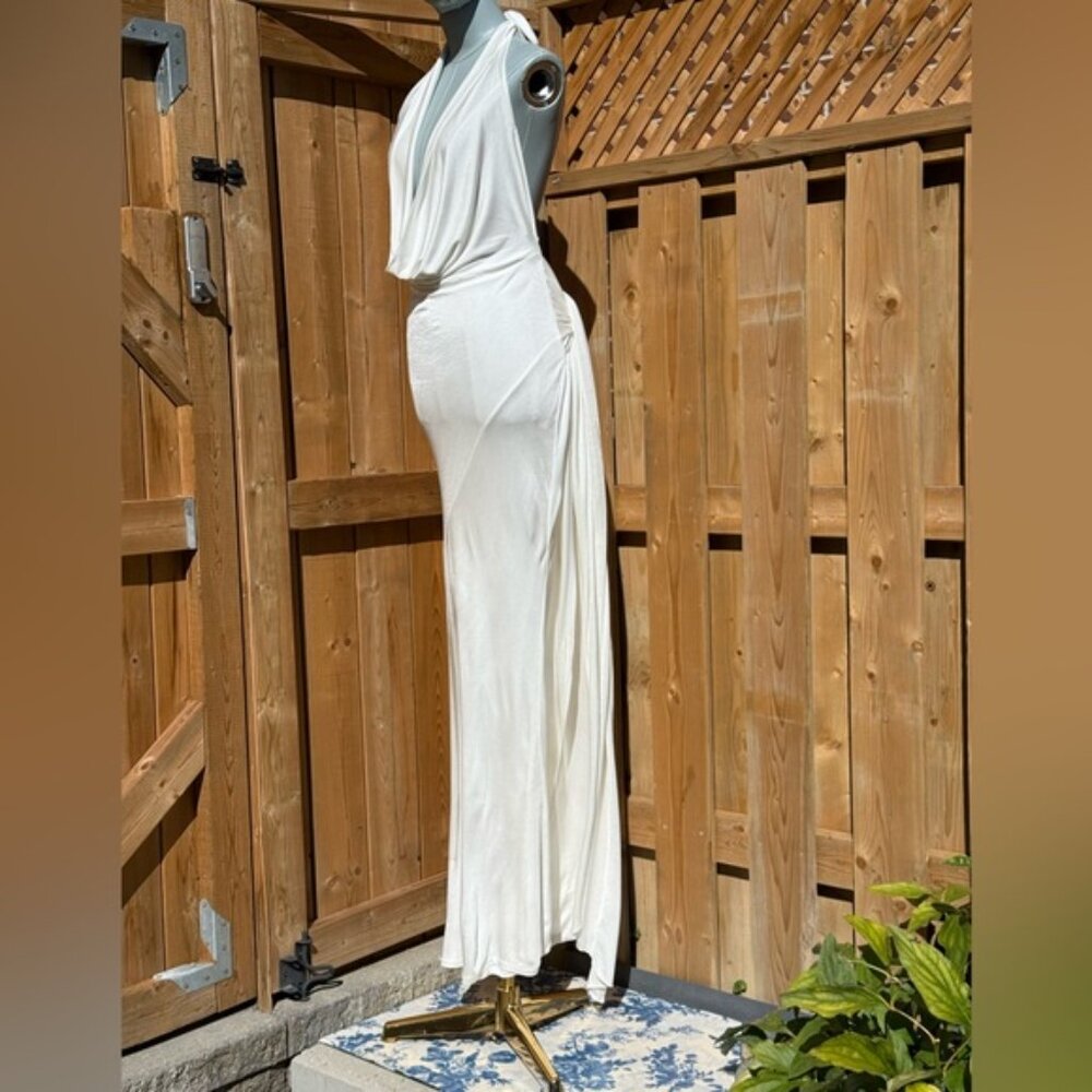🆕 RAT & BOA 🧿 NWOT Winona White Slinky Cowl Neck Jersey Gown, Sz S - Picture 6 of 16